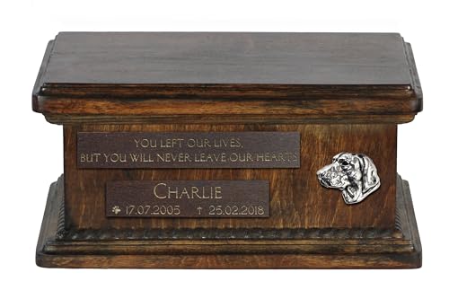 Art-Dog Custom Low Memorial Urne - Handgemachte Bronze Porträt auf Birke Basis - Personalisierte Hund Kremation Box - Langlebige Vessel - 8,3x11,4x4,3" - Ungarisches Vizsla von Art-Dog