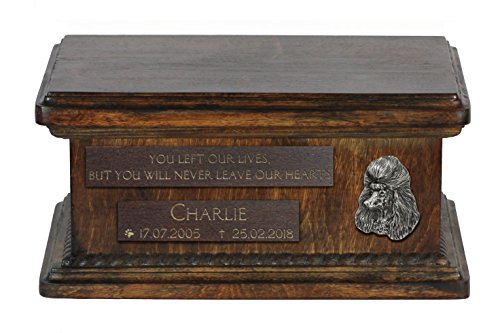 Art-Dog Custom Low Memorial Urne - Handgemachte Bronze Porträt auf Birke Basis - Personalisierte Hund Kremation Box - Langlebige Vessel - 8,3x11,4x4,3" - pudeln von Art-Dog