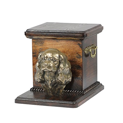 Art-Dog Handmade Custom Dog Memorial Urne - Bronze-Hundekopf auf Birkensockel - Langlebige personalisierte Hundeeinäscherungsbox - 19cmx31cmx22cm - King Charles Spaniel von Art-Dog