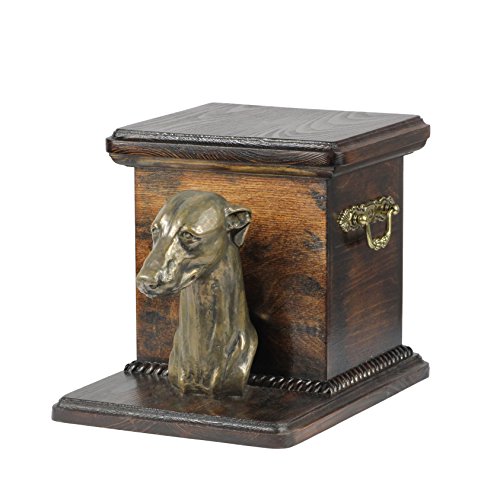 Art-Dog Handmade Custom Dog Memorial Urne - Bronze-Hundekopf auf Birkensockel - Langlebige personalisierte Hundeeinäscherungsbox - 19cmx31cmx22cm - Whippet von Art-Dog
