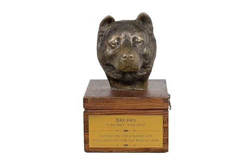 Art-Dog Handmade Custom Hund Gedenkurne - Bronze-Kaltguss Hundekopf auf Birke Basis - Langlebige personalisierte Hund Kremation Box - 16x28x16cm - Akita Inu von Art-Dog