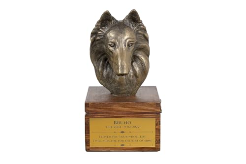 Art-Dog Handmade Custom Hund Gedenkurne - Bronze-Kaltguss Hundekopf auf Birke Basis - Langlebige personalisierte Hund Kremation Box - 16x28x16cm - Belgischer Schäferhund von Art-Dog