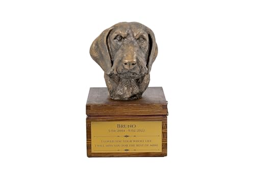 Art-Dog Handmade Custom Hund Gedenkurne - Bronze-Kaltguss Hundekopf auf Birke Basis - Langlebige personalisierte Hund Kremation Box - 16x28x16cm - Dackel I von Art-Dog