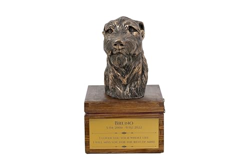 Art-Dog Handmade Custom Hund Gedenkurne - Bronze-Kaltguss Hundekopf auf Birke Basis - Langlebige personalisierte Hund Kremation Box - 16x28x16cm - Irischer Wolfshund von Art-Dog