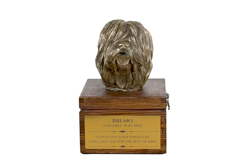 Art-Dog Handmade Custom Hund Gedenkurne - Bronze-Kaltguss Hundekopf auf Birke Basis - Langlebige personalisierte Hund Kremation Box - 16x28x16cm - Polnischer Tiefland-Schäferhund Art-Dog Handmade Custom Hund Gedenkurne - Bronze-Kaltguss Hundekopf auf Birke Basis - Langlebige personalisierte Hund Kremation Box - 16x28x16cm - Polnischer Tiefland-Schäferhund von Art-Dog