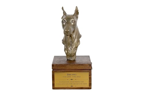Art-Dog Handmade Custom Hund Gedenkurne - Bronze-Kaltguss Hundekopf auf Birke Basis - Langlebige personalisierte Hund Kremation Box - 16x28x16cm - Zwergpinscher von Art-Dog
