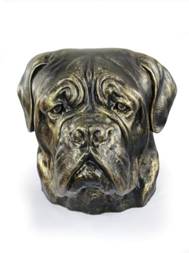 Art-Dog Hundeurne Big Head Dog de Bordeaux - Bordeauxdogge - Handgefertigte Tierurne aus Harz mit Bronze-Finish - Langlebige Urne für Hundeasche - Natürliche Größe 30x24x33cm von Art-Dog
