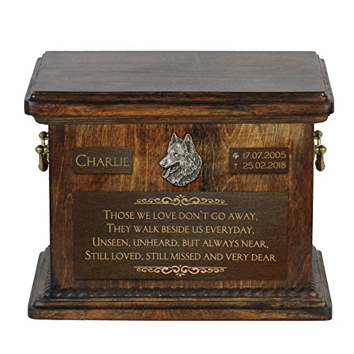 Art-Dog Pet Memorial Urne - Handgemachte Bronze-Porträt auf Birke Basis - Personalisierte Hund Kremation Box - Custom Gravur - 8,3x11,4x8,7" - Belgischer Schäferhund von Art-Dog