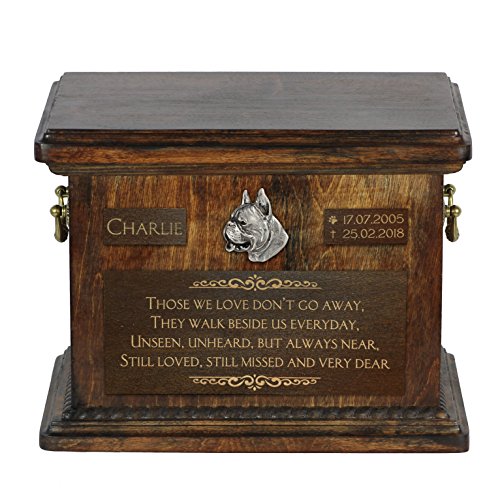 Art-Dog Pet Memorial Urne - Handgemachte Bronze-Porträt auf Birke Basis - Personalisierte Hund Kremation Box - Custom Gravur - 8,3x11,4x8,7" - Klassischer Boxershorts von Art-Dog