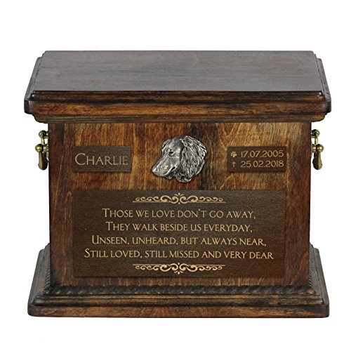 Art-Dog Pet Memorial Urne - Handgemachte Bronze-Porträt auf Birke Basis - Personalisierte Hund Kremation Box - Custom Gravur - 8,3x11,4x8,7" - Teckel (langhaarig) klassisch von Art-Dog