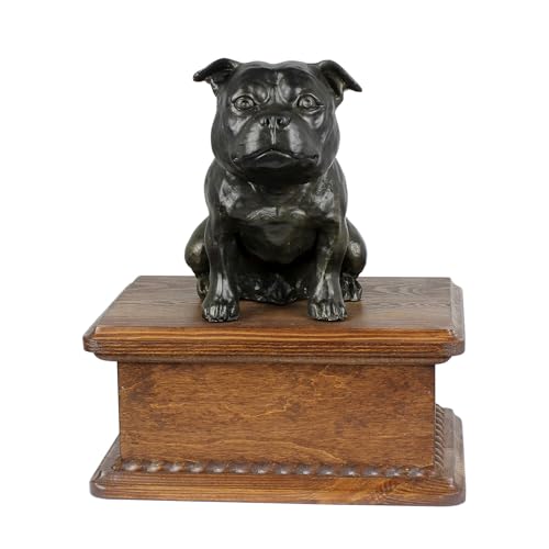 Art-Dog Urne für Hundeasche - Handgefertigte Gedenkstätte mit Bronzestatue - Haustier-Gedenkurne für den Namen des Tieres, Daten und Skulptur - 8.3x11.4x4.3 - Staffordshire Bull Terrier von Art-Dog