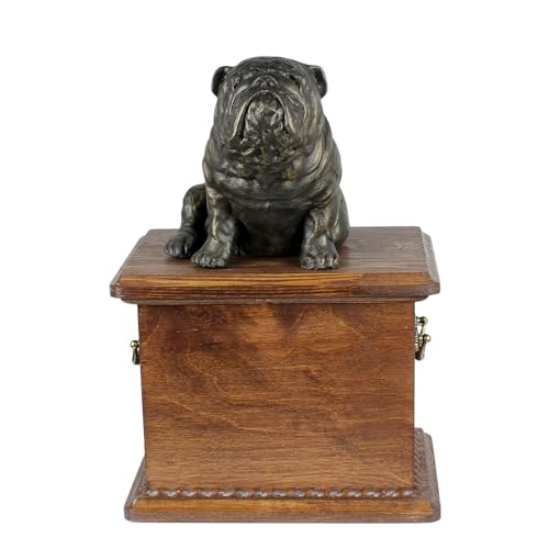 Art-Dog Urne für Hundeasche - Handgefertigte Gedenkstätte mit Bronzestatue - Haustier-Gedenkurne für den Namen des Tieres, Daten und Skulptur - 8.3x11.4x8.7 - Englische Bulldogge I von Art-Dog