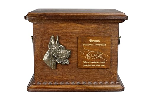 Art-Dog Urne für Hundeasche - Handgefertigte Gedenkstätte mit Relief, personalisierter Gravur und Bronzebüste - Haustier-Gedenkurne - 8.3x11.4x8.7 - Deutsche Dogge von Art-Dog