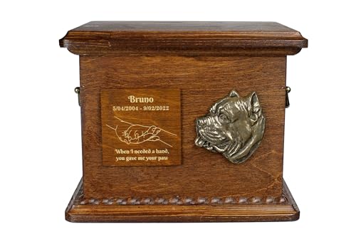 Art-Dog Urne für Hundeasche - Handgefertigte Gedenkstätte mit Relief, personalisierter Gravur und Bronzebüste - Haustier-Gedenkurne - 8.3x11.4x8.7 - Presa Canario von Art-Dog
