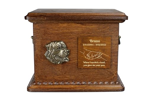 Art-Dog Urne für Hundeasche - Handgefertigte Gedenkstätte mit Relief, personalisierter Gravur und Bronzebüste - Haustier-Gedenkurne - 8.3x11.4x8.7 - Rottweiler I von Art-Dog