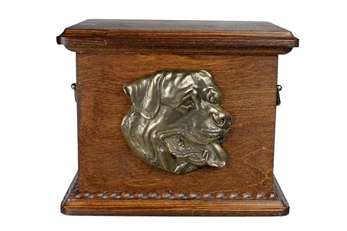 Art-Dog Urne für Hundeasche - Handgefertigte Gedenkstätte mit Relief, personalisierter Gravur und Bronzebüste - Haustier-Gedenkurne - 8.3x11.4x8.7 - Rottweiler I von Art-Dog