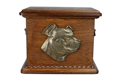 Art-Dog Urne für Hundeasche - Handgefertigte Gedenkstätte mit Relief, personalisierter Gravur und Bronzebüste - Haustier-Gedenkurne - 8.3x11.4x8.7 - Staffordshire Bull Terrier von Art-Dog