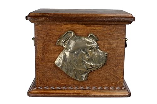 Art-Dog Urne für Hundeasche - Handgefertigte Gedenkstätte mit Relief, personalisierter Gravur und Bronzebüste - Haustier-Gedenkurne - 8.3x11.4x8.7 - Staffordshire Bull Terrier von Art-Dog