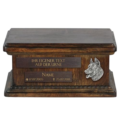 Gedenkurne für Haustiere, handgefertigt, kaltgegossenes Bronze-Porträt auf Birkensockel, personalisierbar, langlebig, 21,1 x 29 x 10,9 cm von Art-Dog