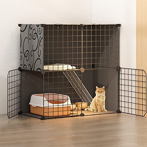 2-stöckiger Laufstall für den Innenbereich, Katzenkäfige für Hauskatzen, Abnehmbarer Kleintierkäfig aus Metall, schwarzer Kätzchen-Laufstall, bietet Platz für 1–2 Erwachsene Katzen von ArtRay