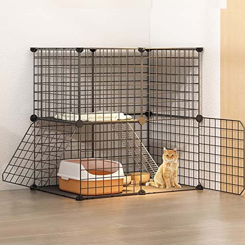 2-stöckiger Laufstall für den Innenbereich, Katzenkäfige für Hauskatzen, Abnehmbarer Kleintierkäfig aus Metall, schwarzer Kätzchen-Laufstall, bietet Platz für 1–2 Erwachsene Katzen von ArtRay