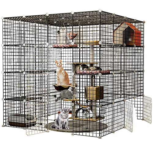 Extra großer 4-stöckiger Laufstall, Käfig für Kleintiere, Katzenhäuser im Heimtierbedarf – 147 x 147 x 146 cm, schwarz von ArtRay