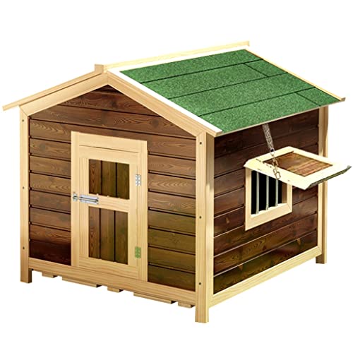 Große Hundehütte aus Holz mit regensicherem Dach, Sonnenschutzplatte, vollständig geschlossenen Türen und Belüftungsfenster, Haustierkäfig für den Außenbereich, Kiste für Samojeden von ArtRay