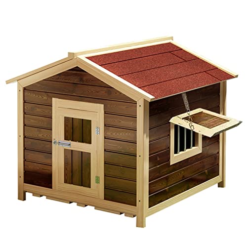 Hundehütte aus Holz für den Außenbereich mit regensicherem Dach, Sonnenschutzplatte, vollständig geschlossenen Türen und Lüftungsfenster für den Außen- und Innenbereich von ArtRay