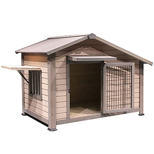 Hundehütte mit Stahltür für drinnen und draußen, Haustierhütte, Unterschlupf, Asphaltdach, für kleine, mittelgroße und große Hunde von ArtRay