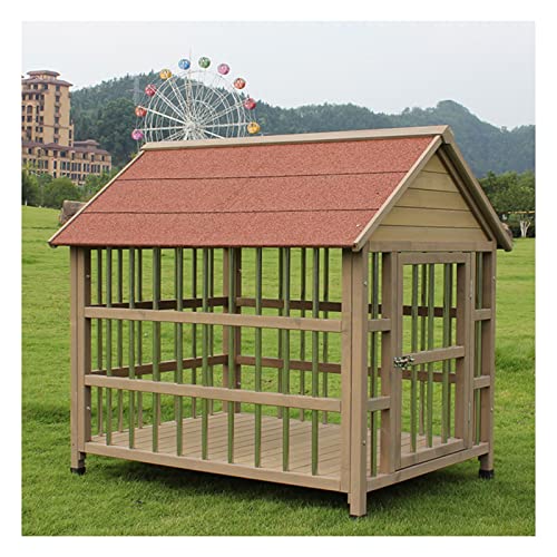 Outdoor-Hundehütte aus Holz, wetterfest, erhöhte Haustierhütte mit Asphaltdach, Vordertür, Seitenfenster, Deck für mittelgroße/große Hunde von ArtRay