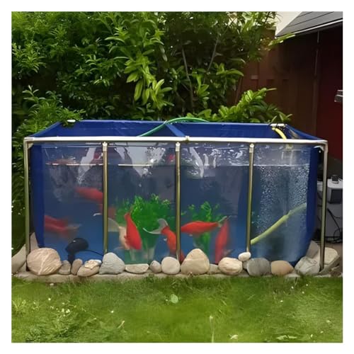 PVC Leinwand Fisch Teich Mit Stahlrahmen, Aquarium Pool Teich Mit Transparentem Sichtfeld Und Ablassventil Faltbarer Wasserspeicher Für Fischzucht, Garten Wasser Feature (Farbe : Blau, Größe : 300x1 von Artiz