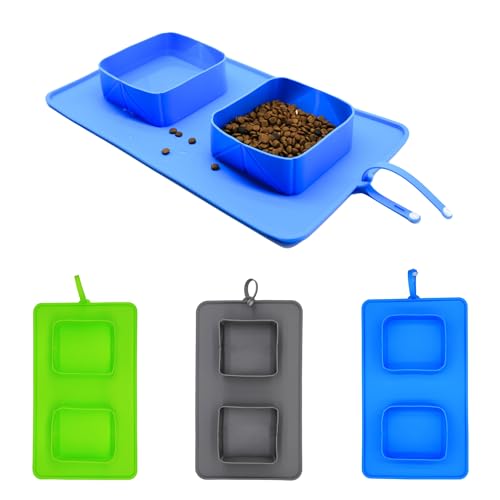 Tragbare 2-in-1-Hundenäpfe, zusammenklappbarer Silikon-Reise-Futterspender für Haustiere, auslaufsicher und rutschfest, faltbare Futter-Wassernapf-Matte für kleine, mittelgroße Hunde, Katzen, Tragbare 2-in-1-Hundenäpfe, zusammenklappbarer Silikon-Reise-Futterspender für Haustiere, auslaufsicher und rutschfest, faltbare Futter-Wassernapf-Matte für kleine, mittelgroße Hunde, Katzen, von Arzyolahto
