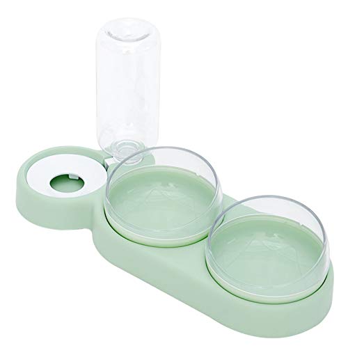 Asalinao Cat Bowl Set mit 3 Gläsern, 15 ° Neigung und 360 ° drehbarer Doppelfutterschale für Nass- und Trockenfutter mit automatischer Wasserflasche für kleine und mittlere Hunde und Katzen (Grün) von Asalin