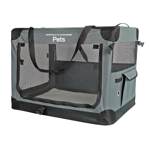Ashfield & Harkness: Faltbare Hundebox, weich, 76,2 cm, Grau, Sherpa-Futter, strapazierfähige Netzfenster, tragbare, faltbare Haustierhütte, drinnen und draußen von Asfield & Harkness