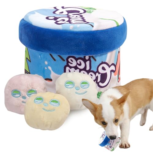 Asfrode Hundespielzeug, EIN Vanille-Katzenminze-Eiseimer-Spielzeugset mit Einem Eimer und DREI Eissorten Geräusche Erzeugendes Spielzeug für Hund Plüschtier Für Hund(Blau 12cm) von Asfrode