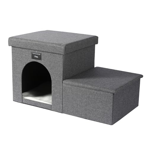 Ahsfield & Harkness 2-stufige Haustiertreppe, Leiter für Katzen oder kleine Hunde, Rampe für Bett oder Couch für sicheren Zugang, praktischer zusammenklappbarer Treppenhelfer mit Aufbewahrung, hält von Ashfield & Harkness