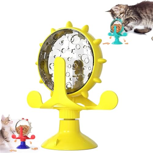 Ashopfun Ferris Wheel Treat Toy,Funny Cat Toy Slow Food Dispenser Pet Windmill Toy,Interactive Cat Toy Slow Feeder,Cat Treat Toy Dispenser,Dog Treat Pet Food Kitten Interactive Toy (Yellow) von Ashopfun