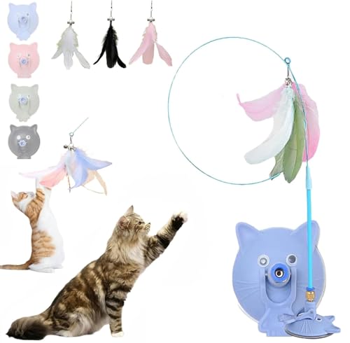 Ashopfun Meowmastery Spielzeug, Meowmastery Teaser Zauberstab mit 3 austauschbaren Federn, interaktiver Katzen-Teaser mit starkem Saugnapf, Jagd- und Jagdspielzeug für Katzen, Training und von Ashopfun