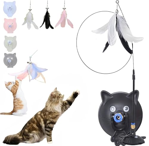 Ashopfun Meowmastery Spielzeug, Meowmastery Teaser Zauberstab mit 3 austauschbaren Federn, interaktiver Katzen-Teaser mit starkem Saugnapf, Jagd- und Jagdspielzeug für Katzen, Training und von Ashopfun