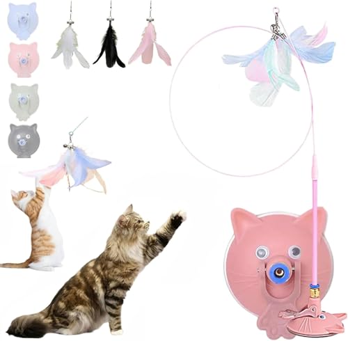 Ashopfun Meowmastery Spielzeug, Meowmastery Teaser Zauberstab mit 3 austauschbaren Federn, interaktiver Katzen-Teaser mit starkem Saugnapf, Jagd- und Jagdspielzeug für Katzen, Übung und Unterhaltung von Ashopfun
