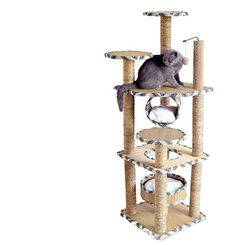 Kratzbaum beherbergt Haustier-Katzenkratzbrett, Katzenspielzeug, EIN Seegras-Seil, Frühlings- und Sommer-Strohmatte, fünflagiges Klettergerüst für große Katzen von AsiLoP