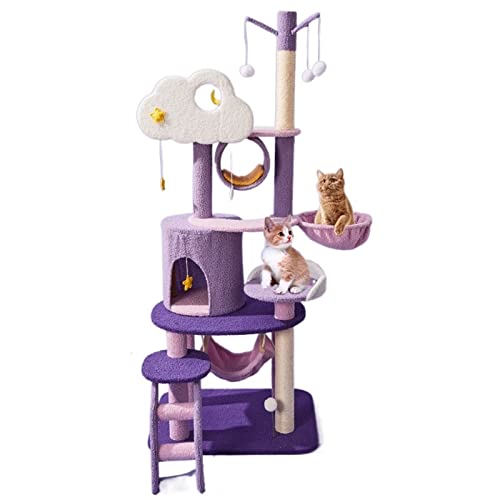Kratzbaumhäuser Lila Katzenklettergerüst Katzennest Katzenbaum Kratzsäule Big Tower Katzenkratzbrett Spielzeug Plattform Sprungvilla (Farbe: A) (C) von AsiLoP
