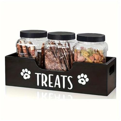 Asixxsix Airdight Dog Treat Behälter mit Deckel, Massivholz Multifunktionaler Haustiernahrungsbehälter mit 3 Plastikdosen und Aufkleber, Dekoratives Katzenbehälter für Küchentheke Asixxsix Airdight Dog Treat Behälter mit Deckel, Massivholz Multifunktionaler Haustiernahrungsbehälter mit 3 Plastikdosen und Aufkleber, Dekoratives Katzenbehälter für Küchentheke von Asixxsix
