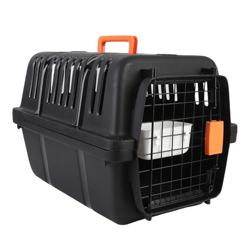 Asixxsix Airline Zugelassene Haustierträger, Tragbare Hochseitige Plastikdrahttür -Reisetür Hundekiste Großer Raum Atmungsfreier Modehund Zwinger für Haus, 12,2 X 18,11 X 12,09 Zoll (Black) von Asixxsix