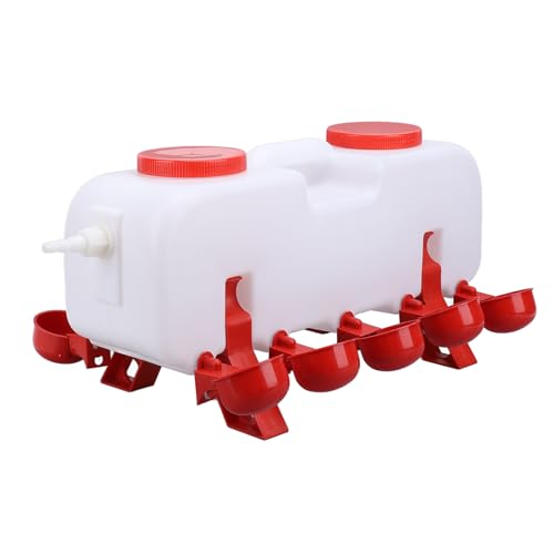 Asixxsix Automatischer Hühnerwasserer, 10 -l -Geflügel -Wasserfuttermittel mit 10 Wasserbechern, Selbstfüllender Hühnerwasserspender für Enten Wachteln Truthahn Gänse Hühnermaterial (L) von Asixxsix