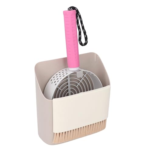 Asixxsix Cat Litter Scoop mit Halter, Multifunktionale abnehmbare Metallmüllschaufel, leicht zu reinigen, Tragbare Edelstahl Müll Scoop Reinigungsbürste und Dustpan Combo von Asixxsix