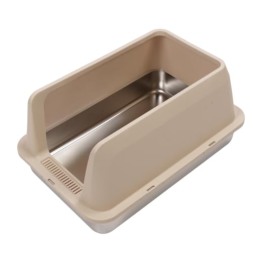 Asixxsix Edelstahlkatze Katzentoilette, Hochseitige XL -geschlossene Katzentoilette mit Schaufel für Große Katzen, Leicht zu Reinigen, Gegen Leckagen, Oberes Eingangsdesign (Khaki Farbe) von Asixxsix