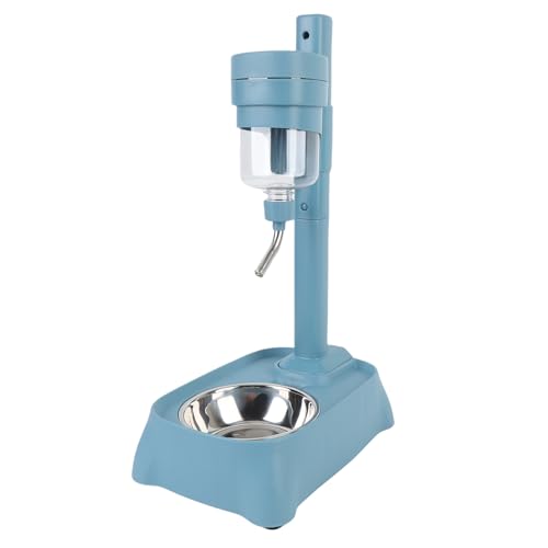 Asixxsix Haustierstehender Wasserspender, Höhe Einstellbarer Stehender Haustierwasserspender und Lebensmittelschale, 500 Ml Automatisch Wasser, Katzenhundwasserfutterflasche (Seeblau) von Asixxsix