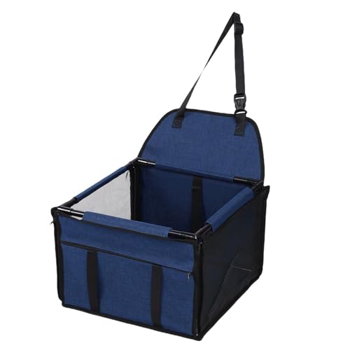 Asixxsix Hund Autositz für kleine mittlere Hunde, 39x39x27cm PVC Oxford Stoff Dog Booster Autositz, Wasserdichtes klappbares Haustierautobett für Reisen, 1 Sicherheitsgurt (Dunkelblau) von Asixxsix