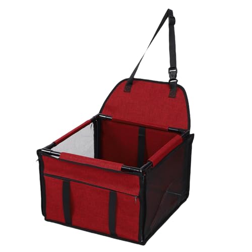 Asixxsix Hund Autositz für kleine mittlere Hunde, 39x39x27cm PVC Oxford Stoff Dog Booster Autositz, Wasserdichtes klappbares Haustierautobett für Reisen, 1 Sicherheitsgurt (Rot) von Asixxsix